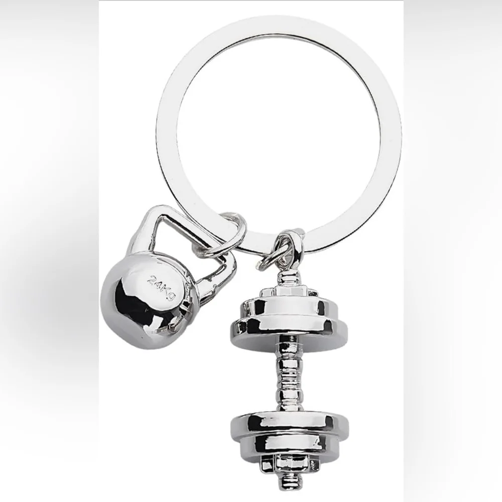 Silver Kettlebell and Dumbbell Keychain | NWT | Gift
